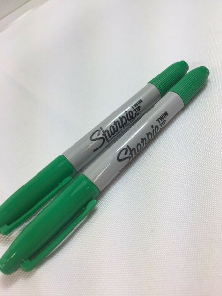 (2) sanford SharpIe Twin Tip Fine/Ultra Fine Point Green Perm Marker Pen 32204