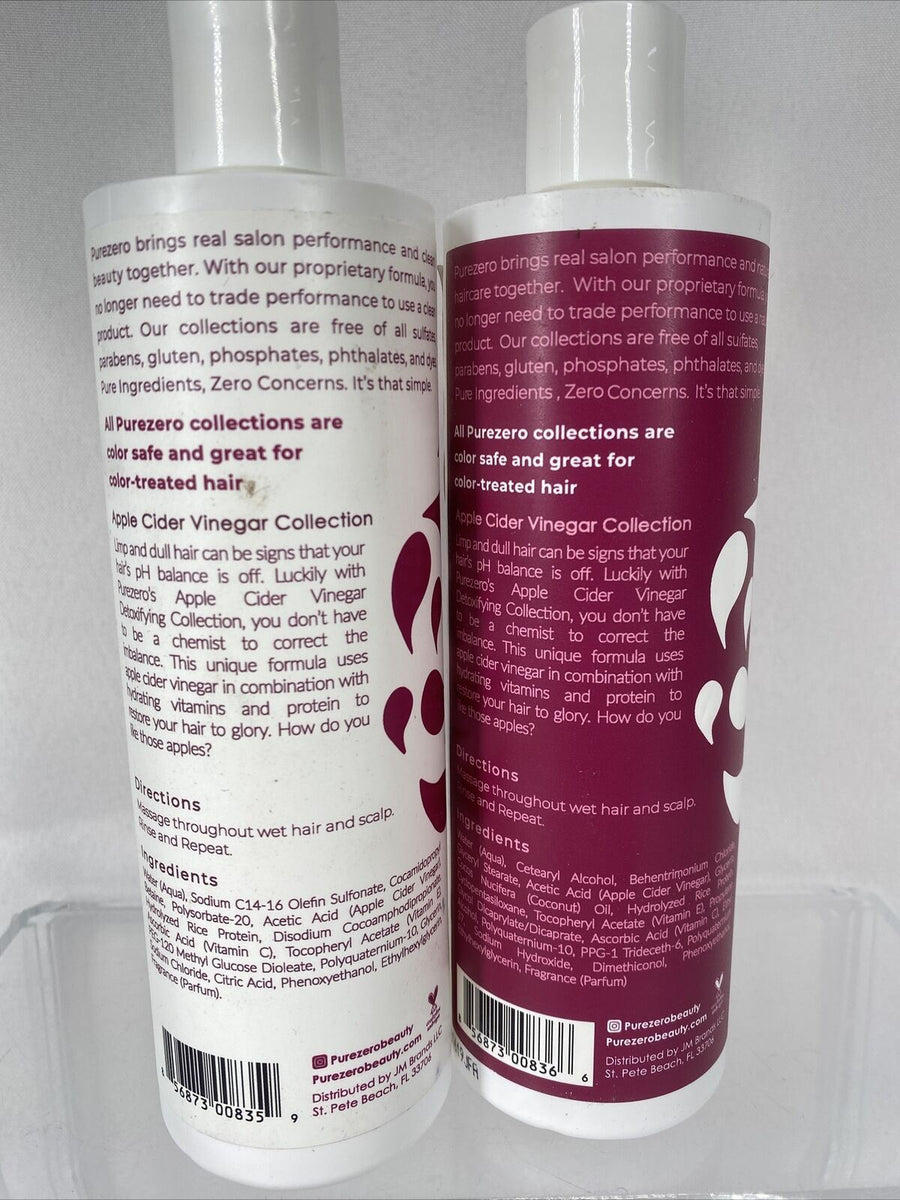 (2) Purezero Apple Cider Vinegar Detoxifying Shampoo Conditioner 12 oz