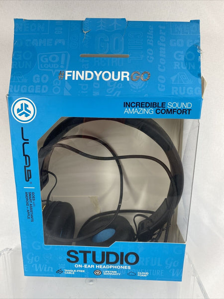 JLab Audio Studio Wired On-Ear Headphones Black 3.5mm Jack Faux Leather Dj on ea
