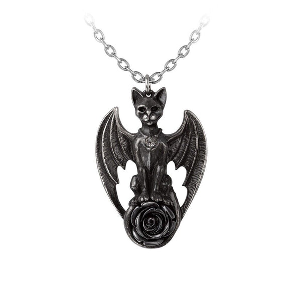 Alchemy Gothic P925 - Guardian of Soma Pendant Necklace Cat Rose Angel Wing
