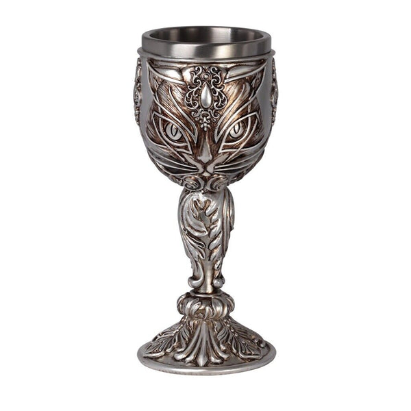 Alchemy Gothic VG3 Sacred Cat Goblet Wine Water Stainless Steel Resin Gift Decor
