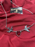 Alchemy Gothic ULFP1 Swallow Heart Necklace Pendant Red Crystal IN HAND