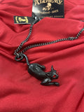 Alchemy Gothic P816  Cat Sith Pendant Necklace Black Red Crystal Eyes IN HAND