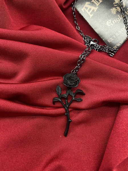 Alchemy Gothic P695  The Romance Black Rose Pendant Necklace IN HAND