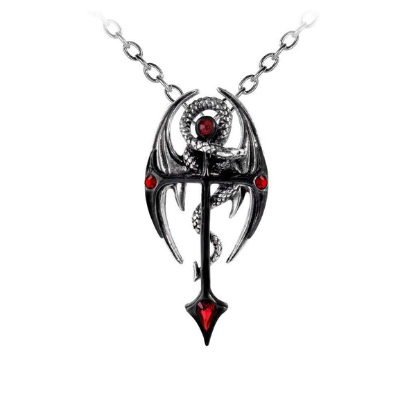 Alchemy Gothic P417  Draconkreuz  Pendant Necklace Dragon Red Crystal Medieval
