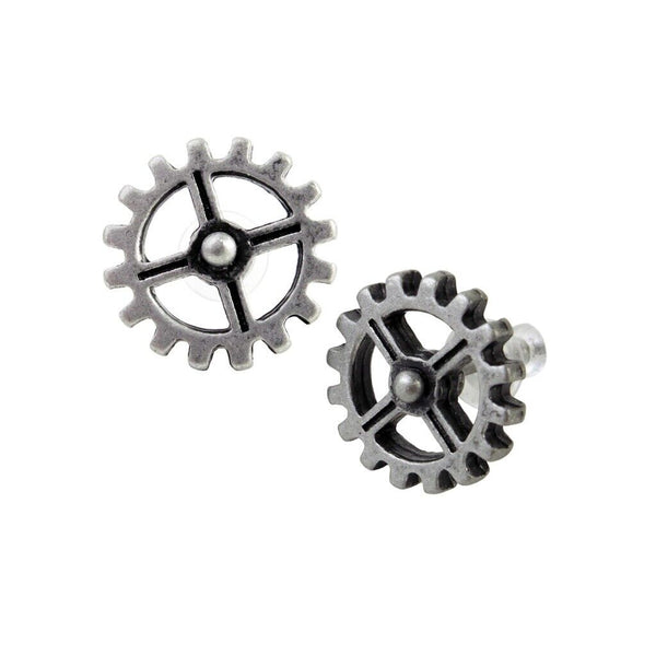 Alchemy Gothic E353 Industrilobe Earrings Studs Empire Steampunk Gear Cogwheel