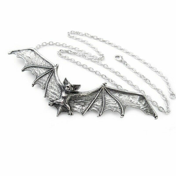 Alchemy Gothic P121 Vampire Bat Necklace 5" Wide Pewter Large Pendant Wide Wing