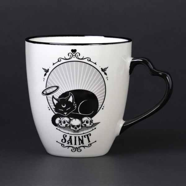 Alchemy Gothic CM4 Saint & Sinner Mug Set White & Black Cat Skull Coffee Tea