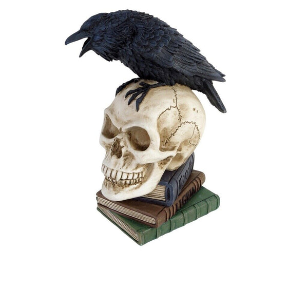 Alchemy Gothic V17 Poes Raven Skull Desk Ornament Vanity The Vault Poe 8”