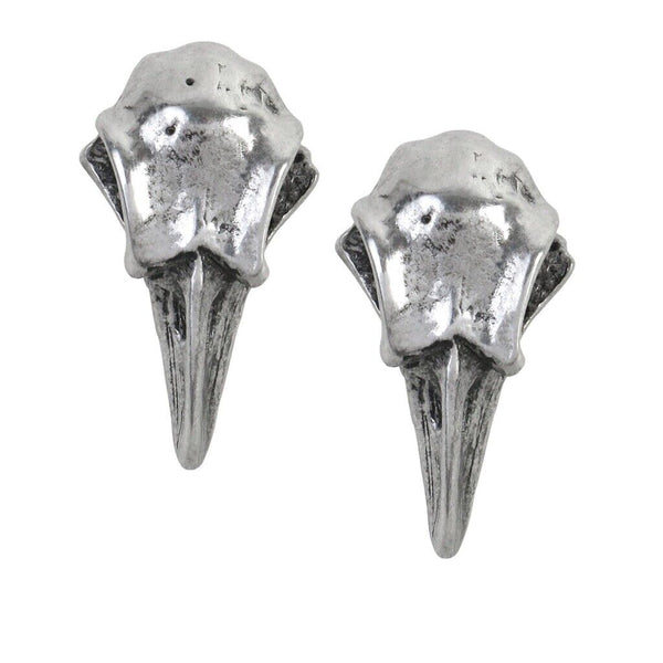 Alchemy Gothic E359 Rabeschadel Earrings Studs Ravens Skull Odin Pewter