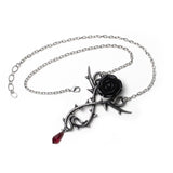 Alchemy Gothic P928 - Carpathian Rose Pendant Necklace Thorn Red Crystal