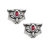 Alchemy Gothic E406 Sacred Cat Earrings Egyptian Black Feline warrior red crysta