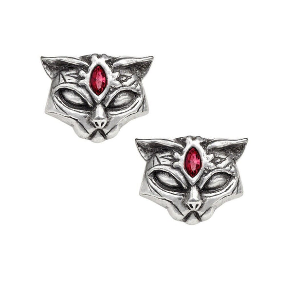 Alchemy Gothic E406 Sacred Cat Earrings Egyptian Black Feline warrior red crysta