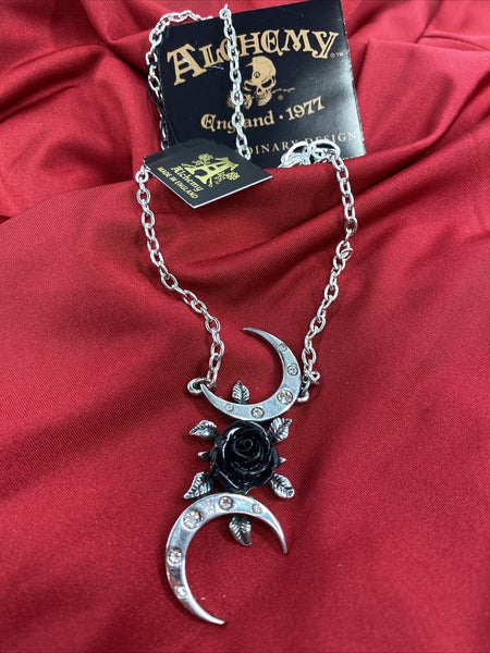 Alchemy Of England P870 - The Black Goddess Necklace Gothic Pendant rose moon