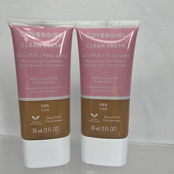 (2) COVERGIRL 580 Tan Clean Fresh Milk Foundation Dewy Finish Vegan COMBINESHIP