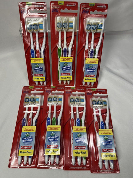 (7) Colgate Medium 341 Extra Clean  Tip Bristles Toothbrush 3ea Value Pack