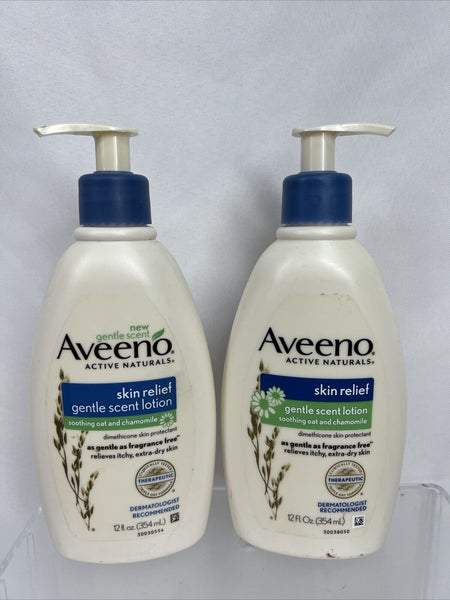 (2) Aveeno Active Relief Gentle Scent Lotion Oat Chamomile Therapeutic 12oz RARE