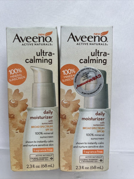(2) Aveeno Ultra Calming Daily Moisturizer SPF 30 2.3oz New Discontinued! HTF