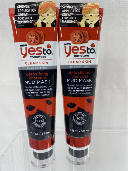 (2) Yes To Tomatoes Detoxifying Charcoal Mud Mask Face Applicator L COMBINESHIP