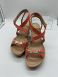 Tommy Hilfiger Melanite-T Women US 9 Coral Orange Cork Wedge Sandal Sling Back x