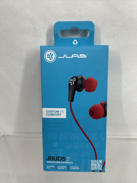 Blaze Red JLab JBuds 2 Signature Earbuds 3 Size Tips Comfort Fit HeadPhone Sport