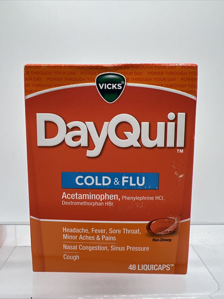 Vicks DayQuil Cold & Flu Non-Drowsy 48 ct LiquiCaps Fever 12/25 COMBINE SHIP!