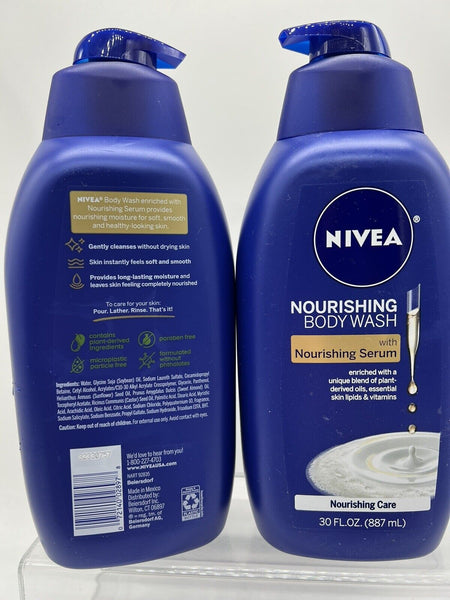(2) NIVEA Nourishing Care Body Wash Nourishing Serum & Pump Moisturizer HUGE30oz