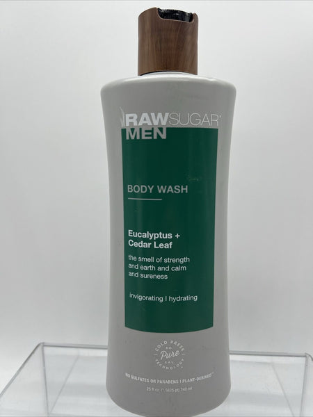 RAW SUGAR Mens Body Wash Eucalyptus + Cedar Leaf 25oz Invigorating Hydrating