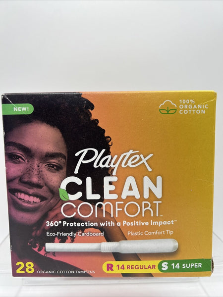 Playtex Clean Comfort R  Tampons 28Ct 14-Regular 14-Super Organic Cotton