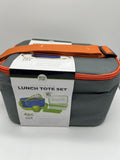 Eco One Insulated 4pc Bento Canvas Lunch Tote 2 Container Ice Pack Gray Orange