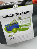 Eco One Insulated 4pc Bento Canvas Lunch Tote 2 Container Ice Pack Gray Orange