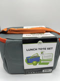 Eco One Insulated 4pc Bento Canvas Lunch Tote 2 Container Ice Pack Gray Orange