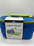 Eco One Insulated 4pc Bento Canvas Lunch Tote 2 Container Ice Pack Blue Lime