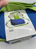 Eco One Insulated 4pc Bento Canvas Lunch Tote 2 Container Ice Pack Blue Lime