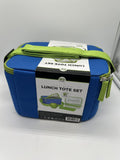 Eco One Insulated 4pc Bento Canvas Lunch Tote 2 Container Ice Pack Blue Lime
