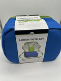 Eco One Insulated 4pc Bento Canvas Lunch Tote 2 Container Ice Pack Blue Lime