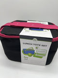 Eco One Insulated 4 Piece Set Canvas Lunch Tote 2 Containers Ice Pack Black Pink