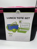 Eco One Insulated 4 Piece Set Canvas Lunch Tote 2 Containers Ice Pack Black Pink