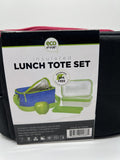 Eco One Insulated 4 Piece Set Canvas Lunch Tote 2 Containers Ice Pack Black Pink