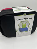 Eco One Insulated 4 Piece Set Canvas Lunch Tote 2 Containers Ice Pack Black Pink