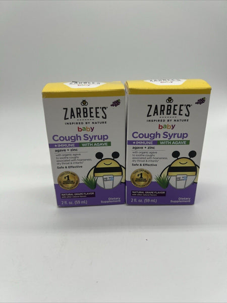 (2)  Zarbee's Naturals Baby Cough Syrup Immune Agave Grape Zinc 2oz 11/24