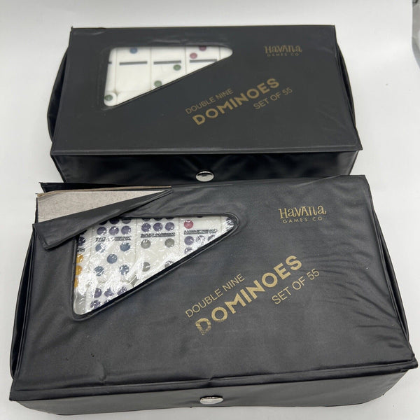 (2) Havana double 6 domino set Of 55 Seal Carrying Case Heavy Weight Black White