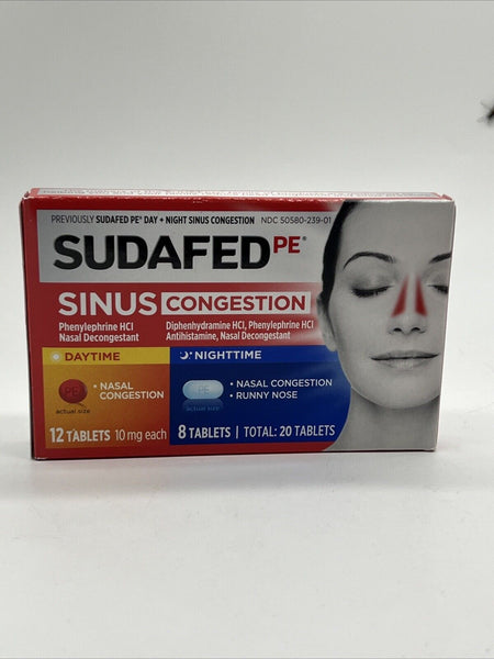 Sudafed PE Day Night Sinus Pressure & Congestion 20 Tablets  1/25 COMBINE SHIP