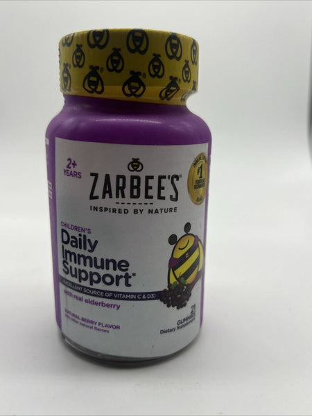 Zarbee's Daily Immune Support Elderberry 21 Gummies 8/28 ￼ Vitamin C D3 Berry