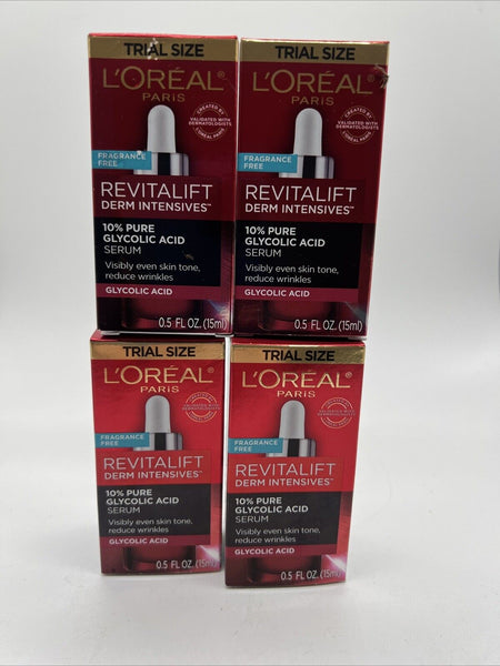 (4) L'Oreal Revitalift 10% Pure Glycolic Acid Serum Fragrance Free .5oz 2oz