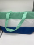Thermos 18 Can Cooler Bag Lunch Tote Insulated Zip Closure Stripe White Blue Ice