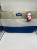 Thermos 18 Can Cooler Bag Lunch Tote Insulated Zip Closure Stripe White Blue Tan