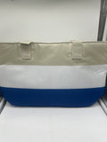 Thermos 18 Can Cooler Bag Lunch Tote Insulated Zip Closure Stripe White Blue Tan