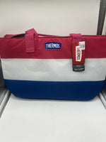 Thermos 18Can Cooler Bag Lunch Tote Insulated Zip Closure Stripe White Blue Pink