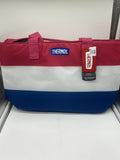 Thermos 18Can Cooler Bag Lunch Tote Insulated Zip Closure Stripe White Blue Pink